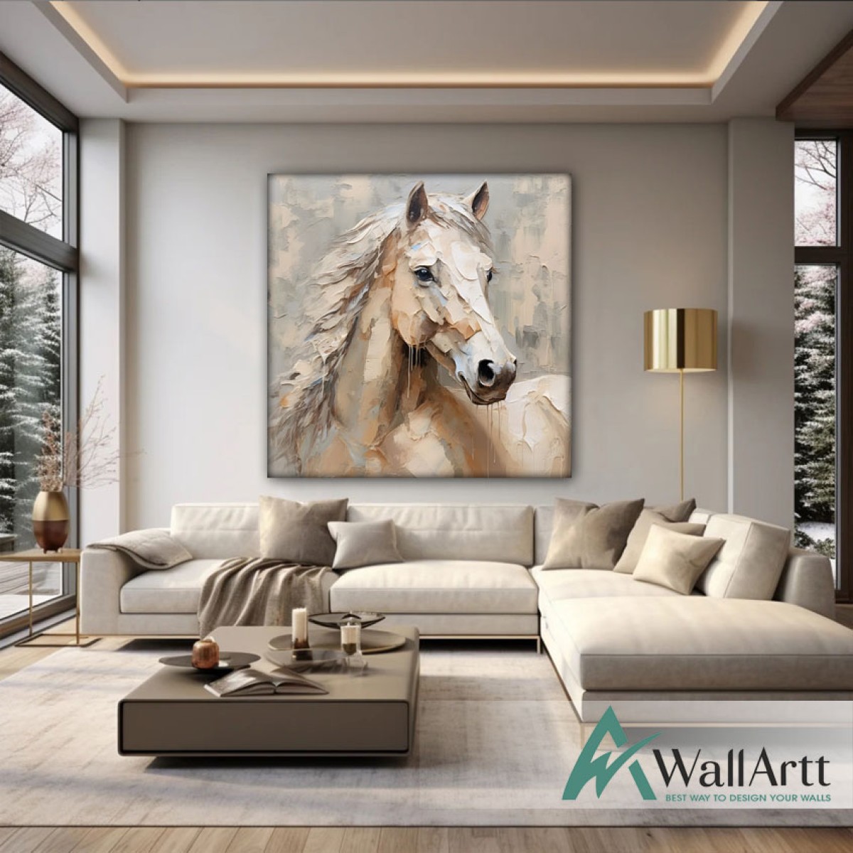 Abstract White Horse III 3D Heavy Textured Partial Oil Painting - Wall Art